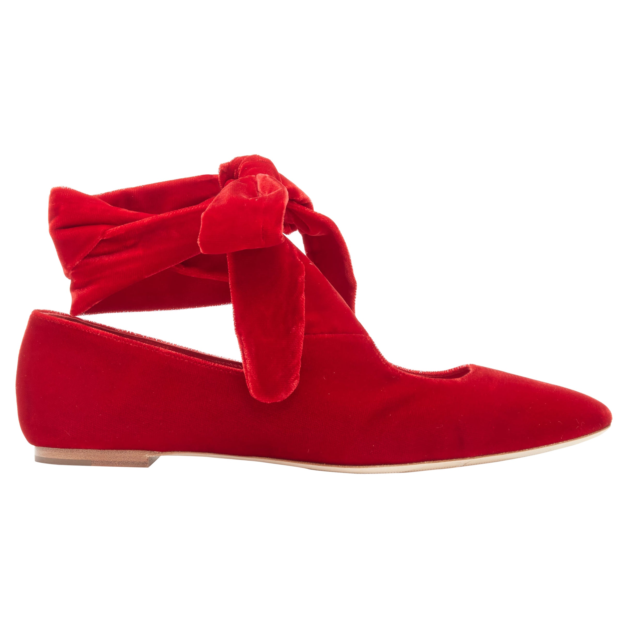 new THE ROW ELodie red velvet wrap bow tie almond toe flats EU38 For Sale