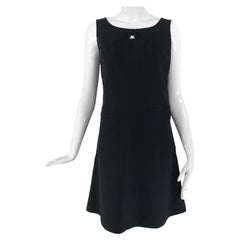 Courreges 100% Black Diamond Design Cotton A Line Shift Dress 40 1980s