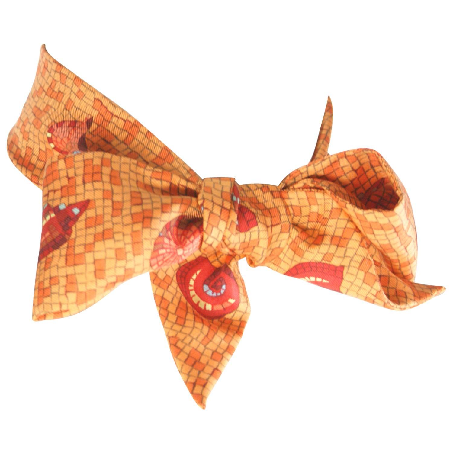 Hermes Orange Sea Shell Scarf Twilly 