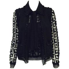 Chanel 2009 Cruise Black Wool Tweed & Metallic Lace Twinset w 3-D Beadwork