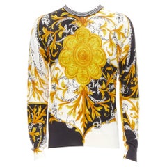 new VERSACE black gold Barocco Acanthus 100% silk knit sweater IT46 S