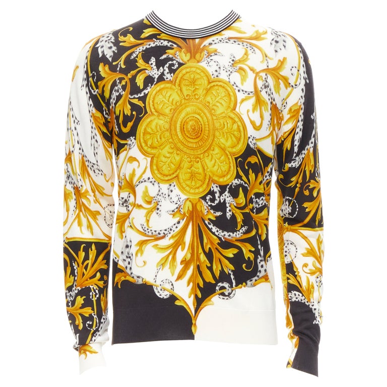 new VERSACE black gold Barocco Acanthus 100% silk knit sweater IT46 S For  Sale at 1stDibs