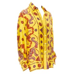 new VERSACE 2020 Runway Western Barocco 100% silk yellow red print shirt EU38 S