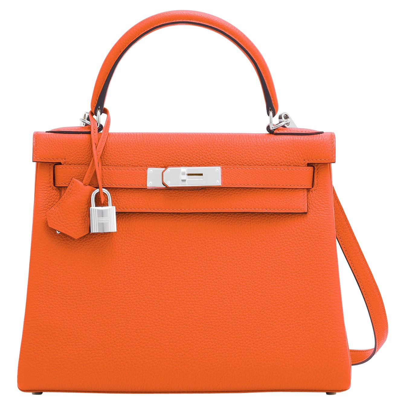 Hermes Kelly 28cm Feu Orange Umhängetasche U Stempel, 2022 im Angebot