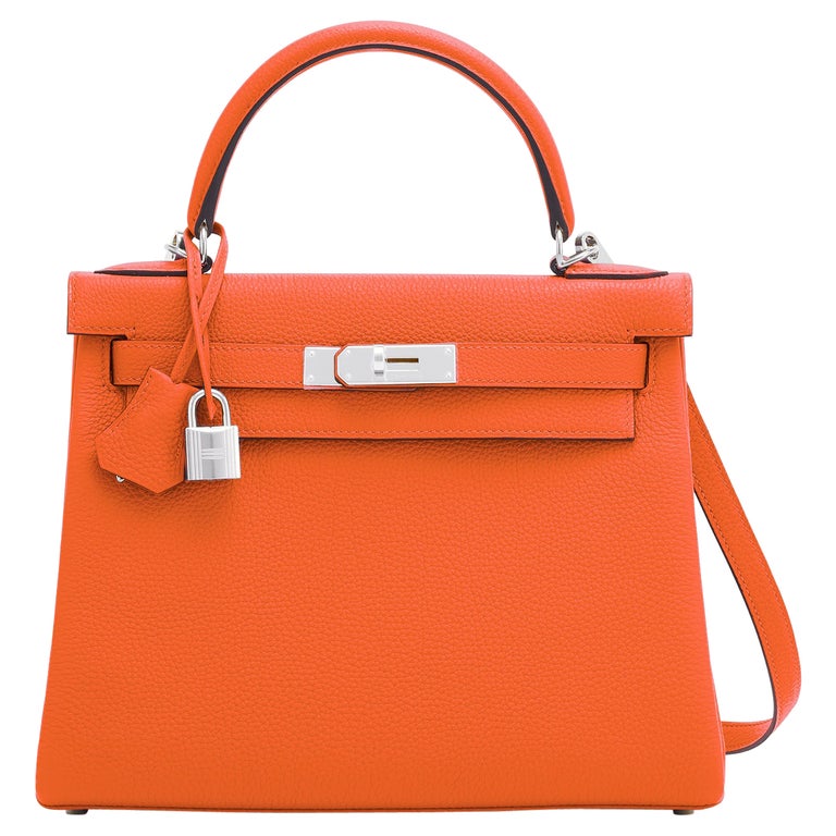 Hermes Kelly 28cm Feu Orange Shoulder Bag U Stamp, 2022 For Sale