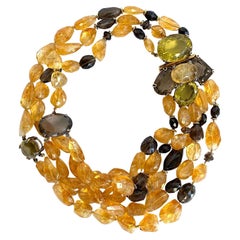 Iradj Moini Natural Golden Citrine, Smokey Topaz & Quartz Mulit Strand Necklace