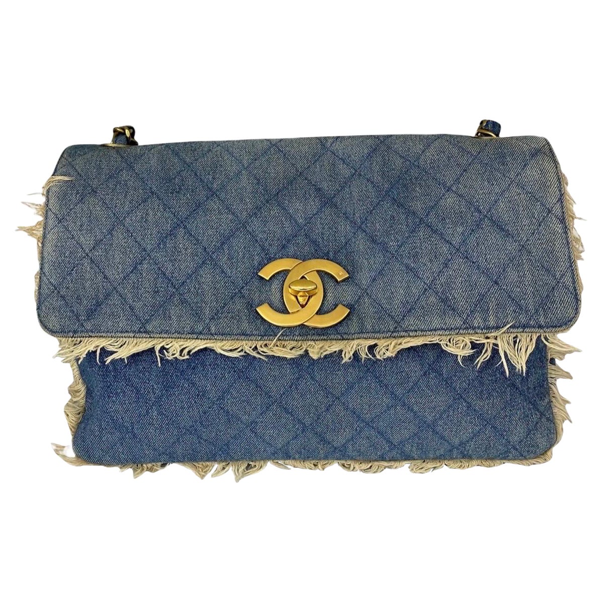 Chanel Blue CC Signature Denim Vintage Clutch at 1stDibs