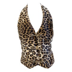 1990s Faux Fur Leopard Cheetah Print Vintage 90s Halter Top Blouse Shirt