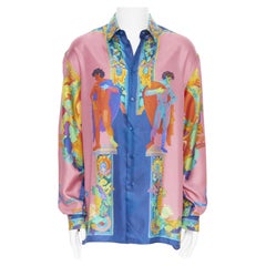 nuovo VERSACE 2020 Runway Andy Dixon Caravaggio Archive camicia in seta rosa EU40 L