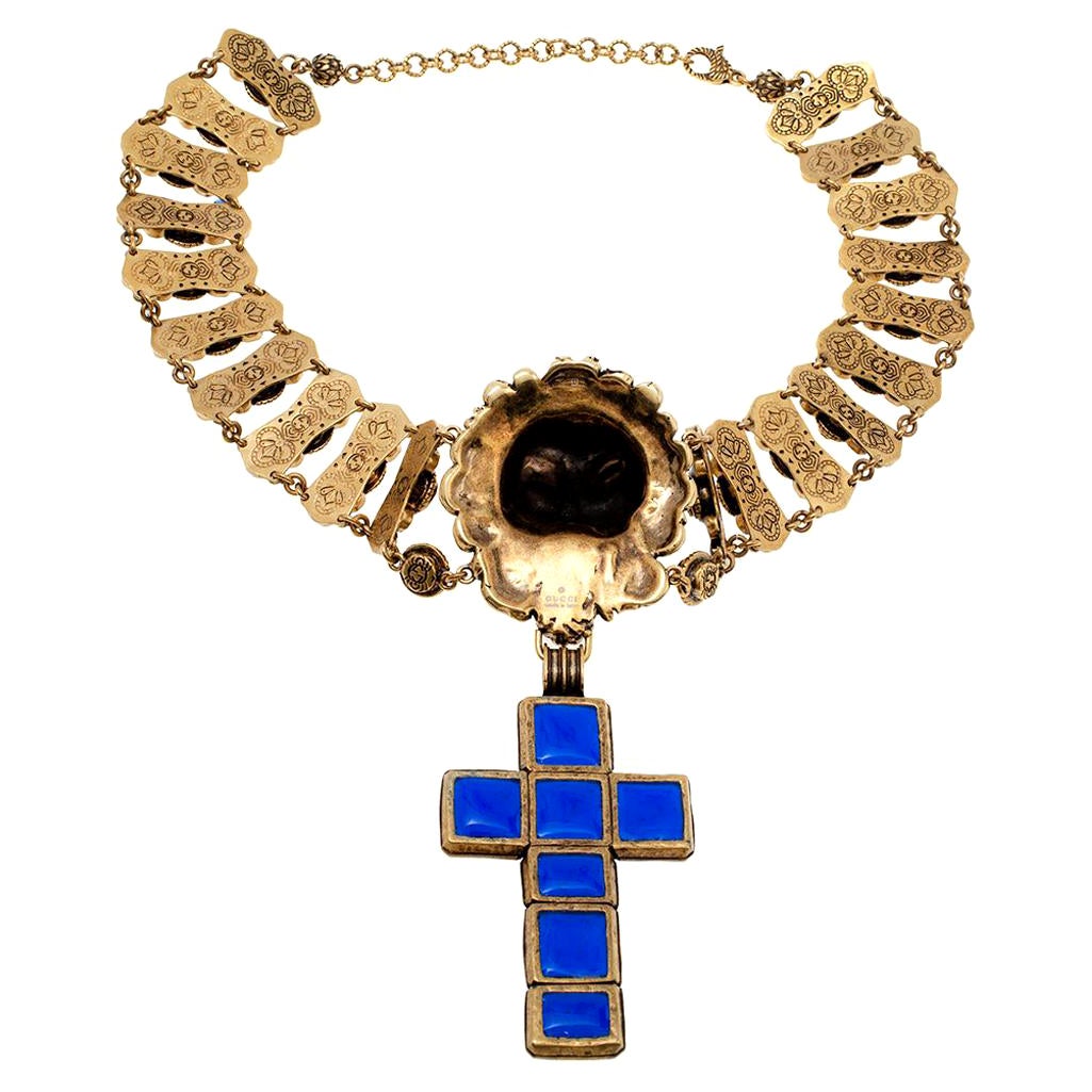 Gucci Lion Head Faux Pearl Antique Gold 