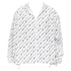 Neu VERSACE Gianni Signature Windbreaker-Jacke aus weißem schwarzem Nylon mit Kapuze IT50 L