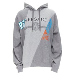 new VERSACE Compilation deconstructed mixed logo cotton hoodie grey melange XS