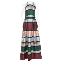 Elie Saab Multicolor Candy Striped Halter Neck Ball Gown S