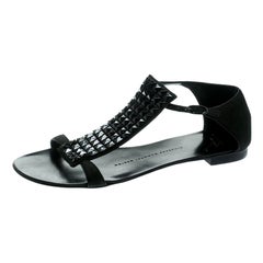 Giuseppe Zanotti Black Nubuck Leather Studded Flat Sandals Size 35