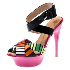 Giuseppe Zanotti Multicolor Satin And Patent Leather Cross Strap Sandals Size 39