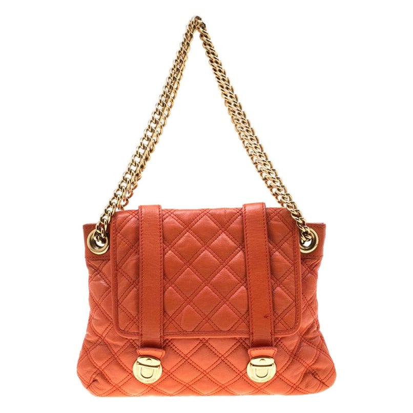 Versace Orange Leather Studded Flap Shoulder Bag For Sale at 1stDibs