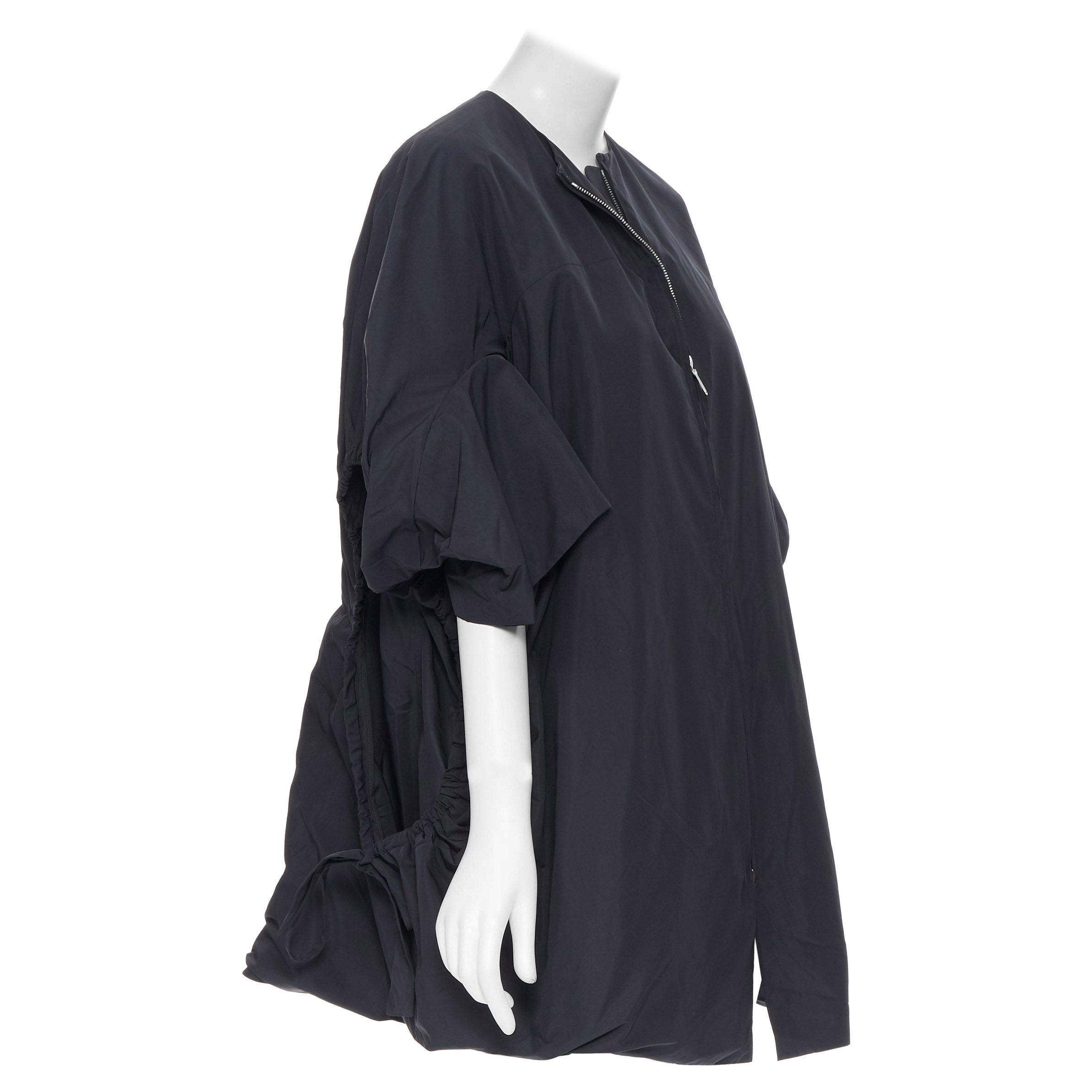 runway YVES SAINT LAURENT 2009 black nylon cut out drawstring cocoon coat FR38 S For Sale