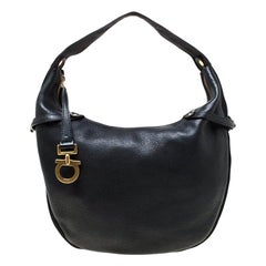 Salvatore Ferragamo Black Leather and Canvas Hobo