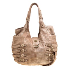 Used Jimmy Choo Gold Perforated Leather Bardia Buckle Shoulder Bag