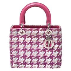 Dior Pink/Silver Tweed and Leather Medium Lady Dior Tote