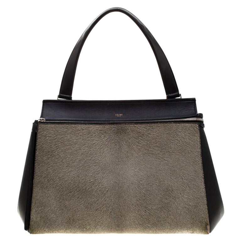 Celine Black/Grey Leather and Calf Hair Medium Edge Bag