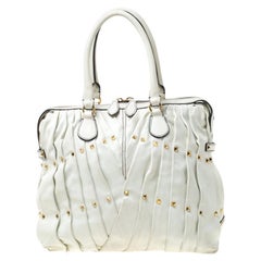Valentino Off White Leather Maison Pintucked Shopper Tote