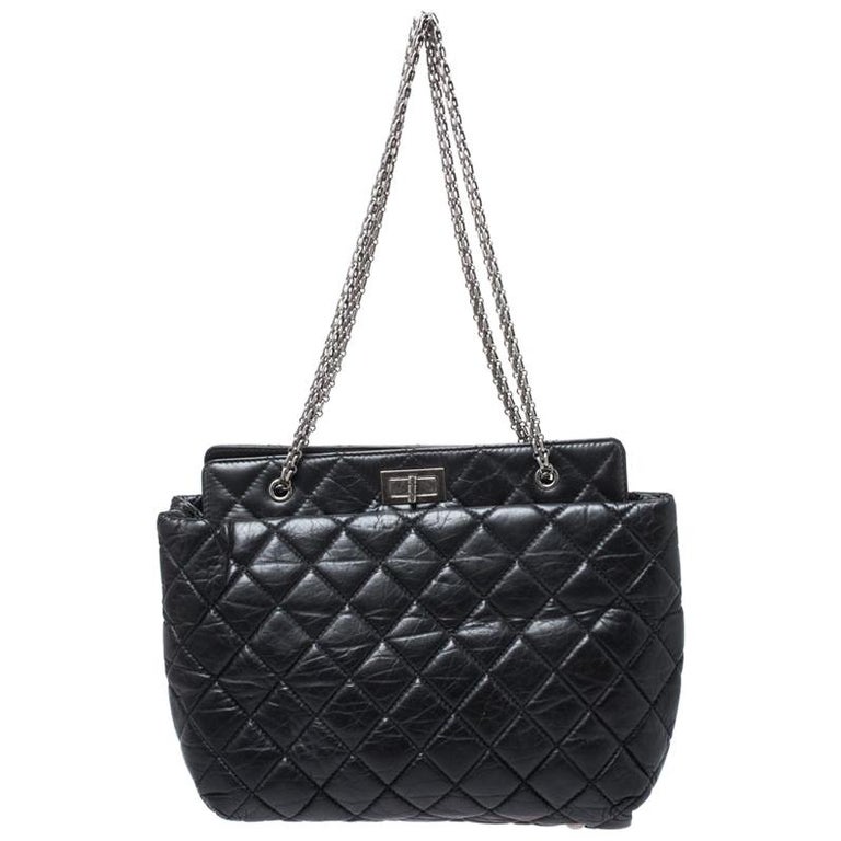 Chanel Black Quilted Aged Calfskin Leather Large Reissue Tote at 1stDibs