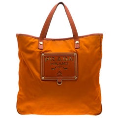 Prada Orange Nylon and Leather Lasercut Logo Tote