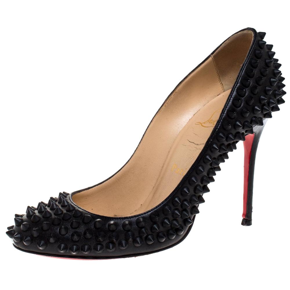 Christian Louboutin Black Leather Fifi Spike Pumps Size 36 For Sale