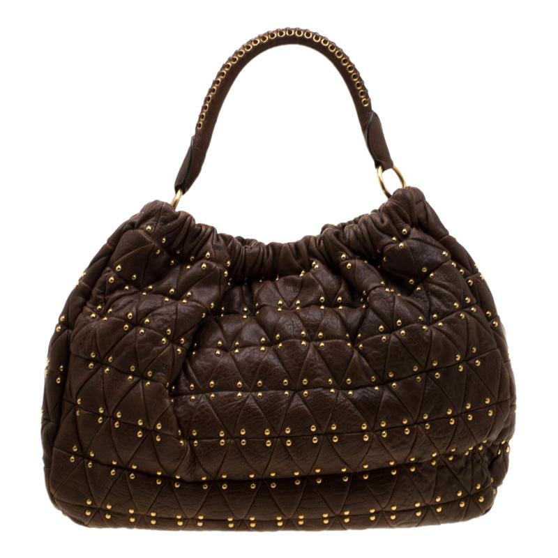 Miu Miu Brown Quilted Leather Studded Hobo at 1stDibs