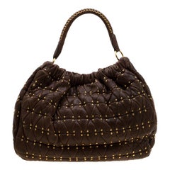 Used Miu Miu Brown Quilted Leather Studded Hobo