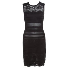 Roberto Cavalli Black Knit Lace Insert Sleeveless Fitted Dress S