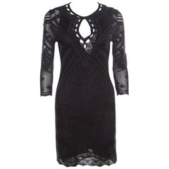 Roberto Cavalli Black Perforated Knit Long Sleeve Bodycon Dress S