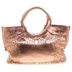 Jimmy Choo Metallic Rose Gold Leather Laser Cut Out Open Tote