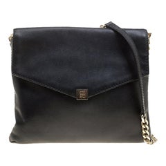 Carolina Herrera Black Leather Envelope Shoulder Bag