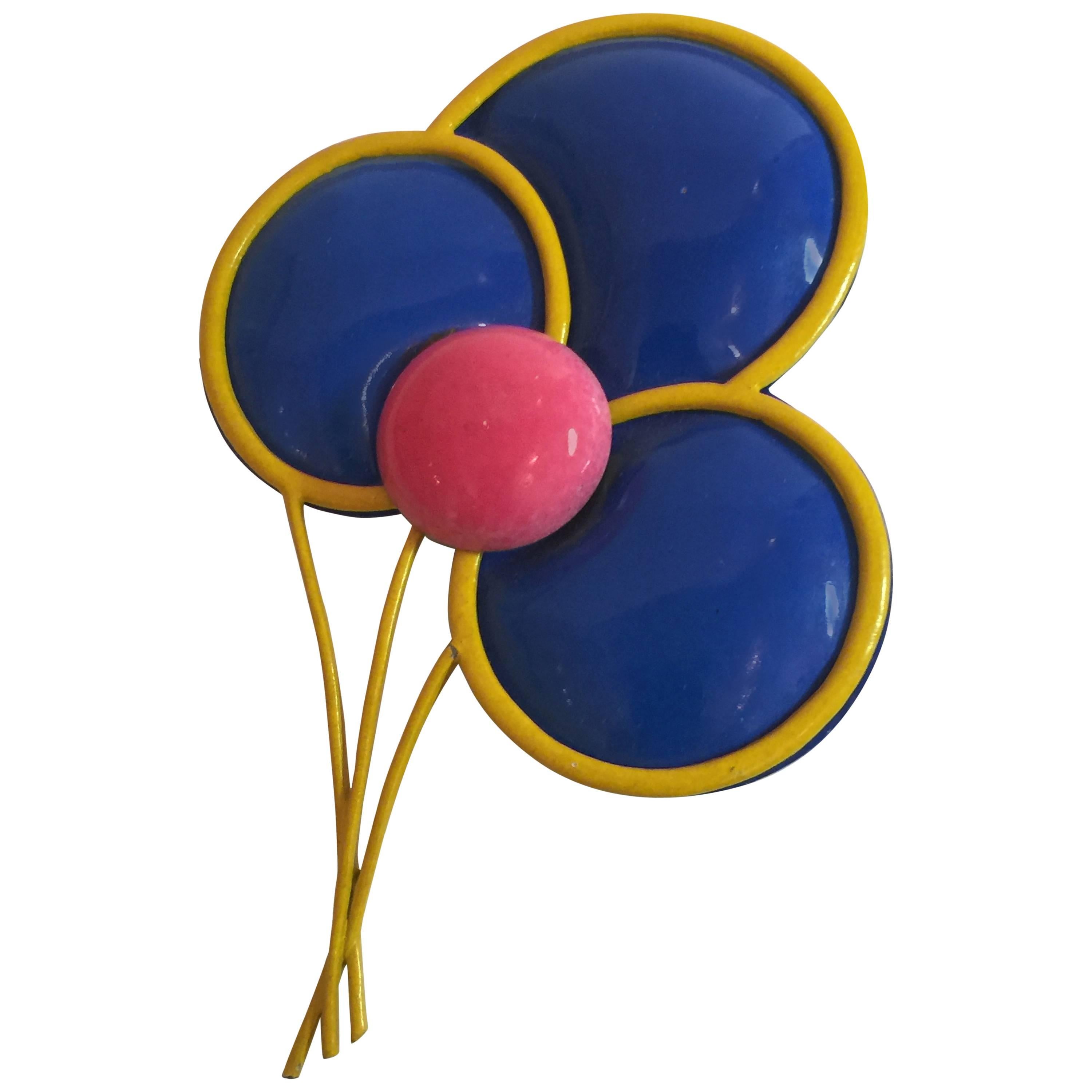 1960s Enameled Metal POP ART Flower Power Brooch Pin Balloons! For Sale