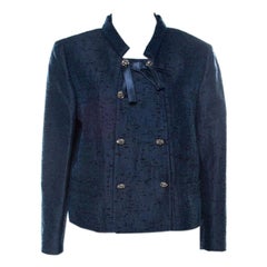 Valentino Blue Silk Jacquard Box Fit Cropped Jacket L