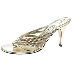 Gina Gold Crystal Embellished Leather Sandals Size 37