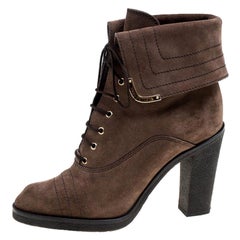Louis Vuitton Brown Suede Lace Up Ankle Boots Size 38