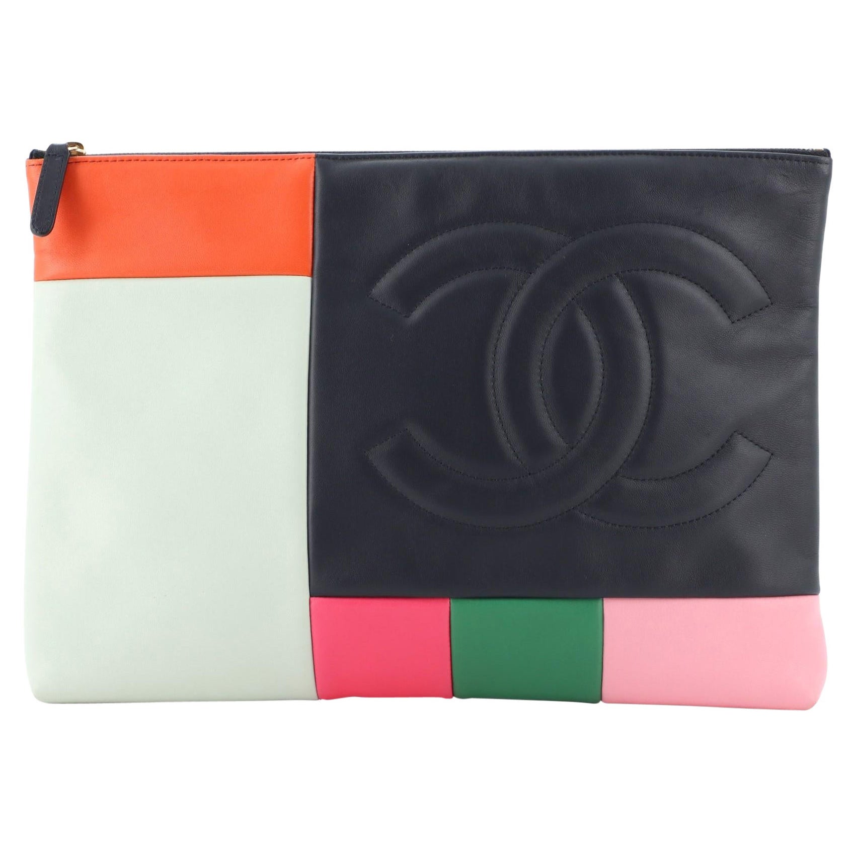 Chanel O Case Clutch Colorblock Leather Large at 1stDibs