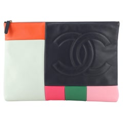  Chanel O Case Clutch Colorblock Leather Large