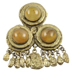 Vintage Henry Perichon Gilt Bronze and Gemstones Dangle Pin Brooch