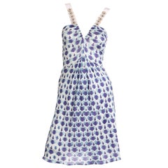 Alberta Ferretti Vintage Blue and White Low V Dress W Shell Details