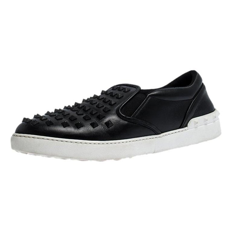Valentino Black Studded Leather Slip On Sneakers Size 45 Sale at 1stDibs