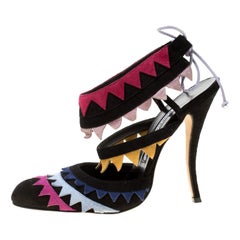 Manolo Blahnik Multicolor Suede Anastasia Sandals Size 38