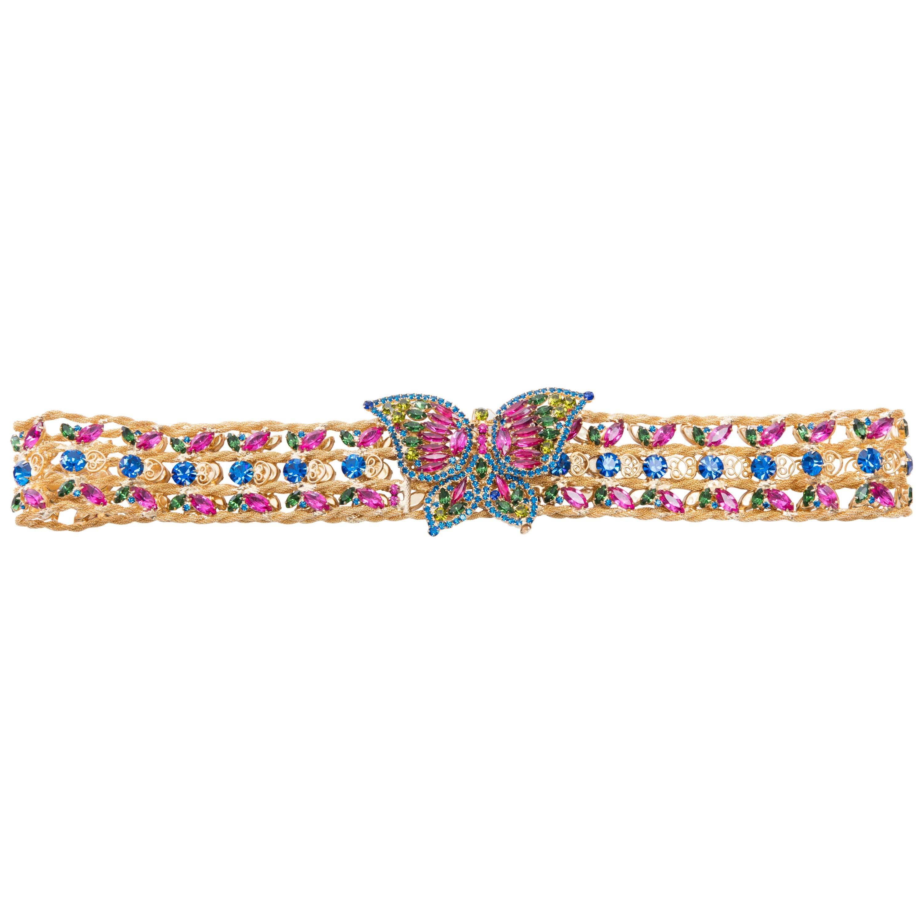 Kenneth Jay Lane Butterfly Buckle Jeweled Belt, Circa 1960's For Sale