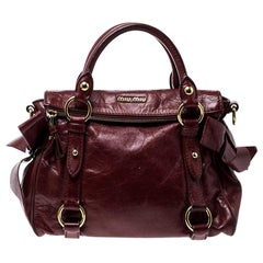 Miu Miu Vitello Lux Bow Bag Fumo - Pink Handle Bags, Handbags - MIU86236
