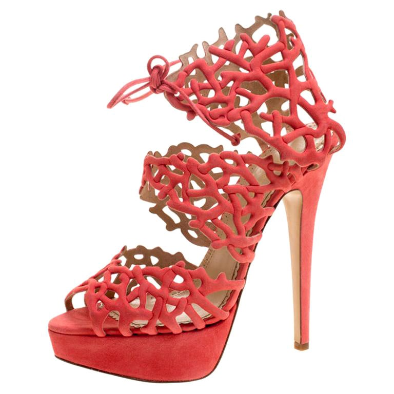 Charlotte Olympia Coral Laser Cut Suede Gracious Reef Platform Sandals Size 39 For Sale