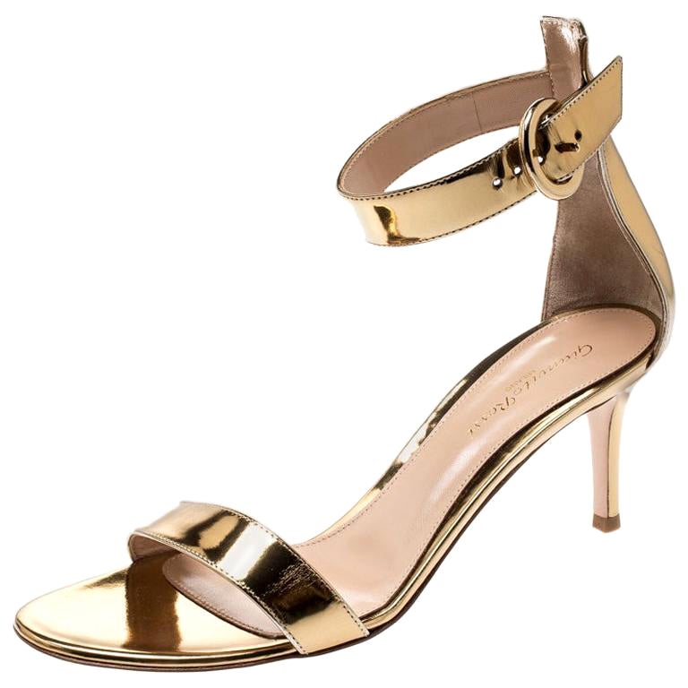 Gianvito Rossi Gold Iridescent Double Ankle Strap Heel Sandals For Sale ...