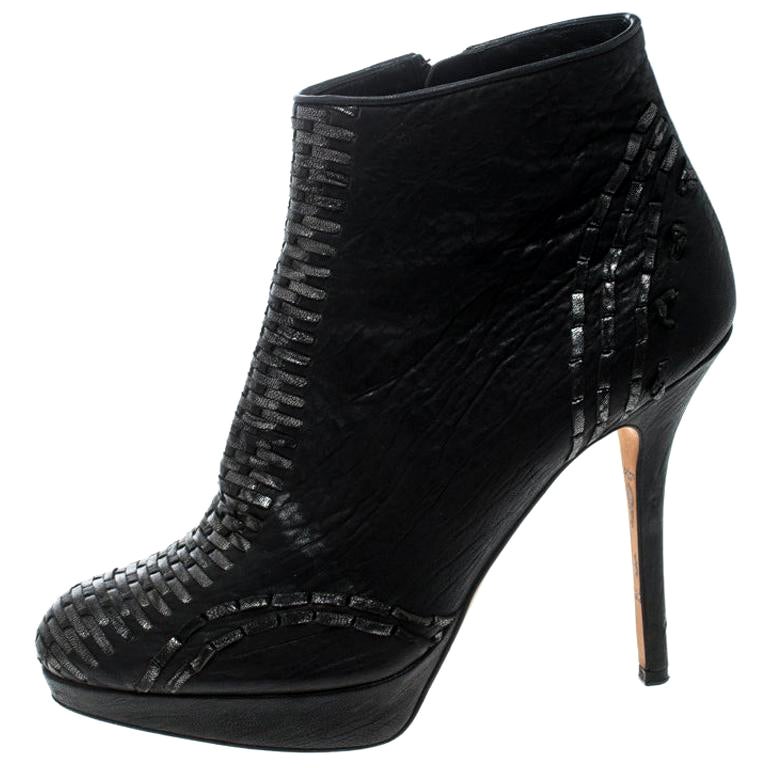 Dior Black Leather Miss Dior Platform Booties Size 40.5 For Sale at 1stDibs